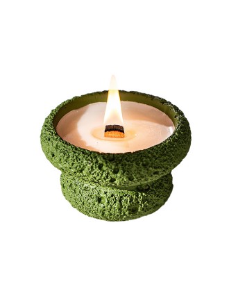 Cement cup with wooden core scented candle